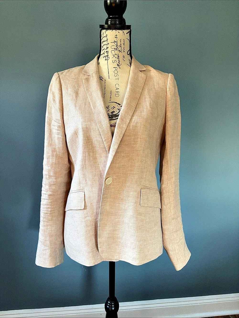 Hobbs Linen-Blend Blazer in Beige Size 8 Like New